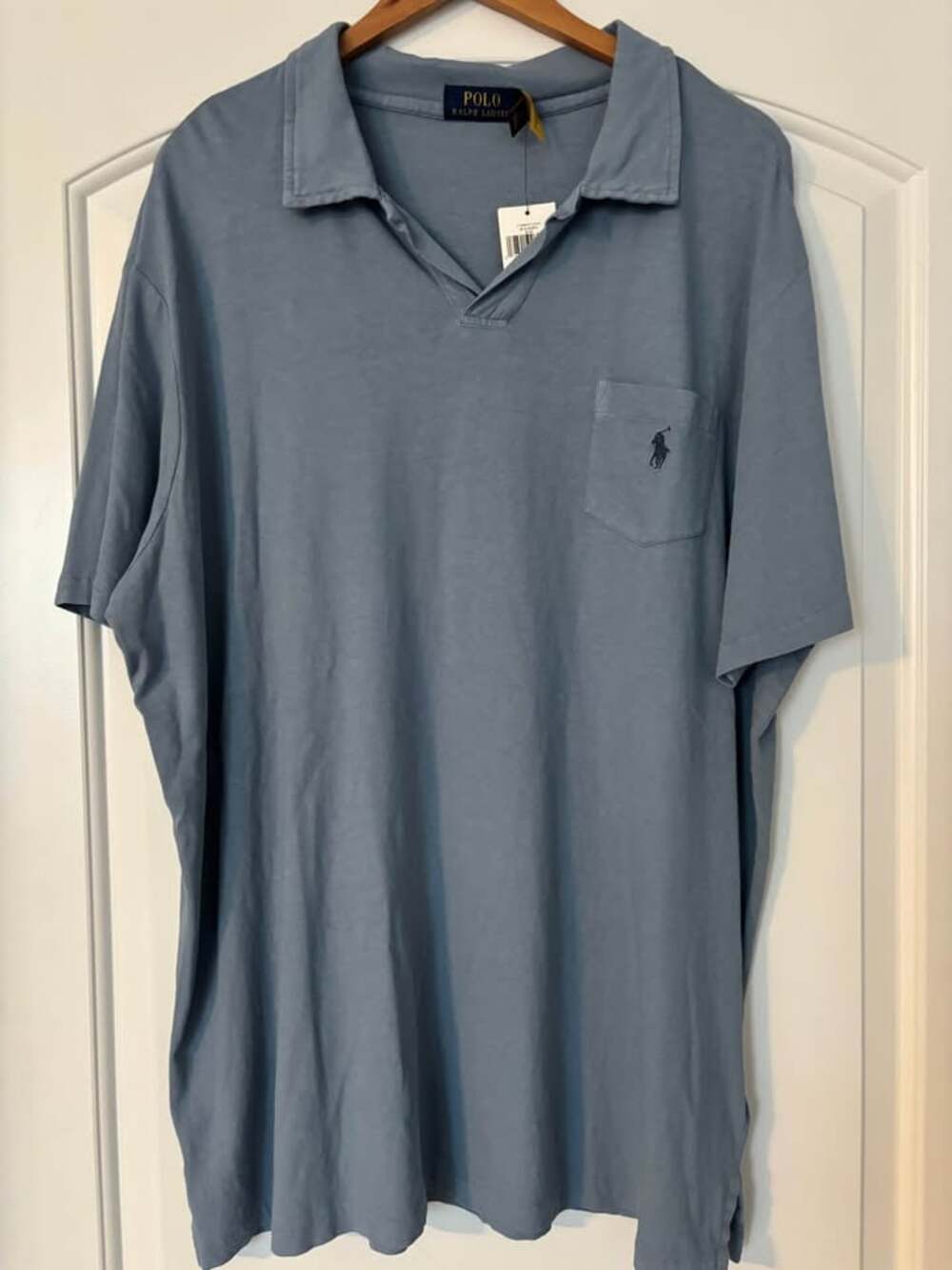 Polo Ralph Lauren Cotton Linen Pocket Polo Shirt Blue Short Sleeve NWT Men's XL